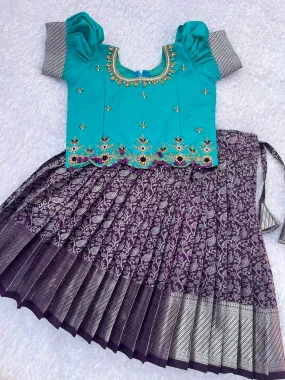 PRE ORDER : Stunning Teal Crop Top with Purple Patterned Skirt