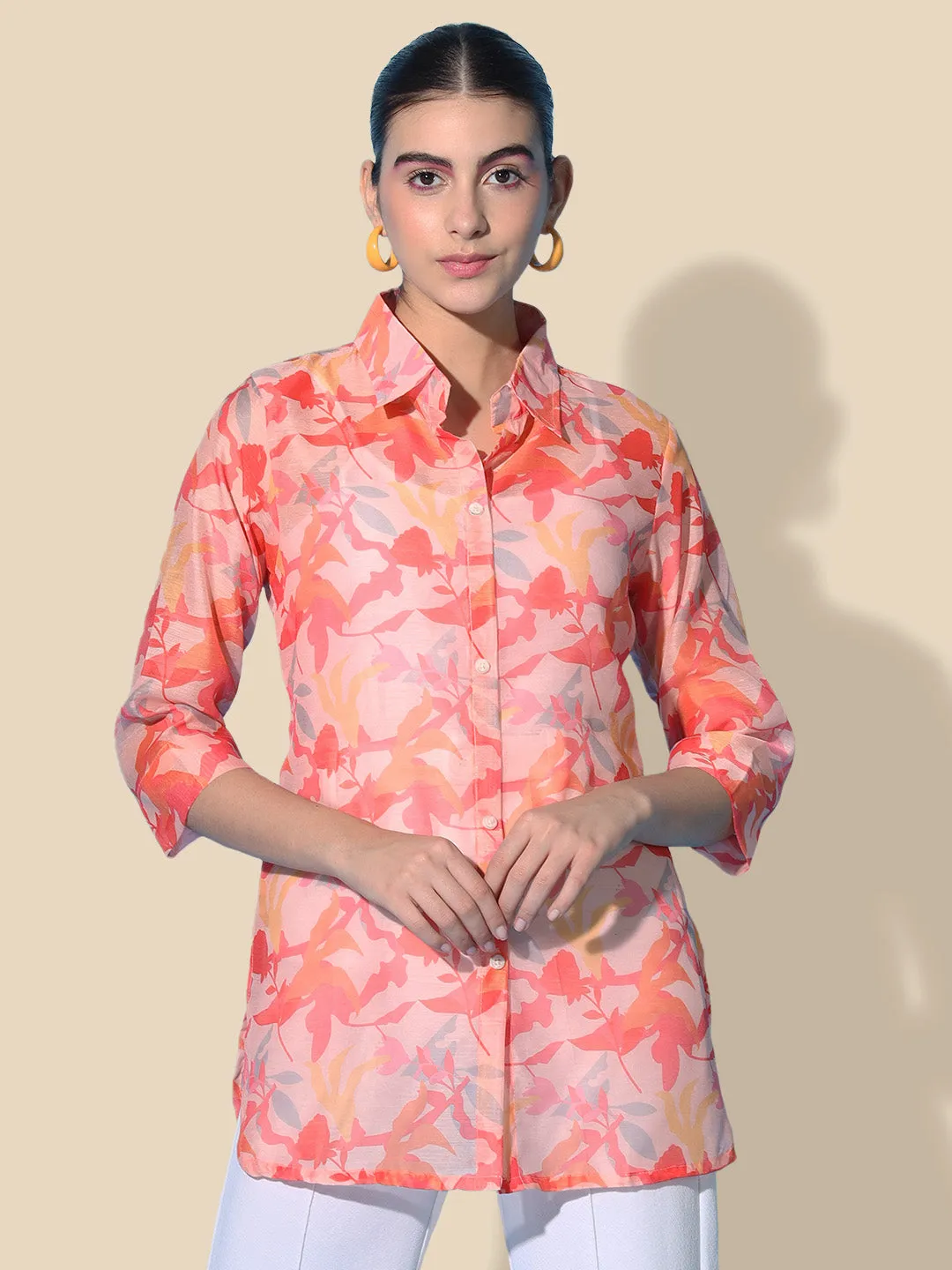 Printed Coral Chanderi Shirt