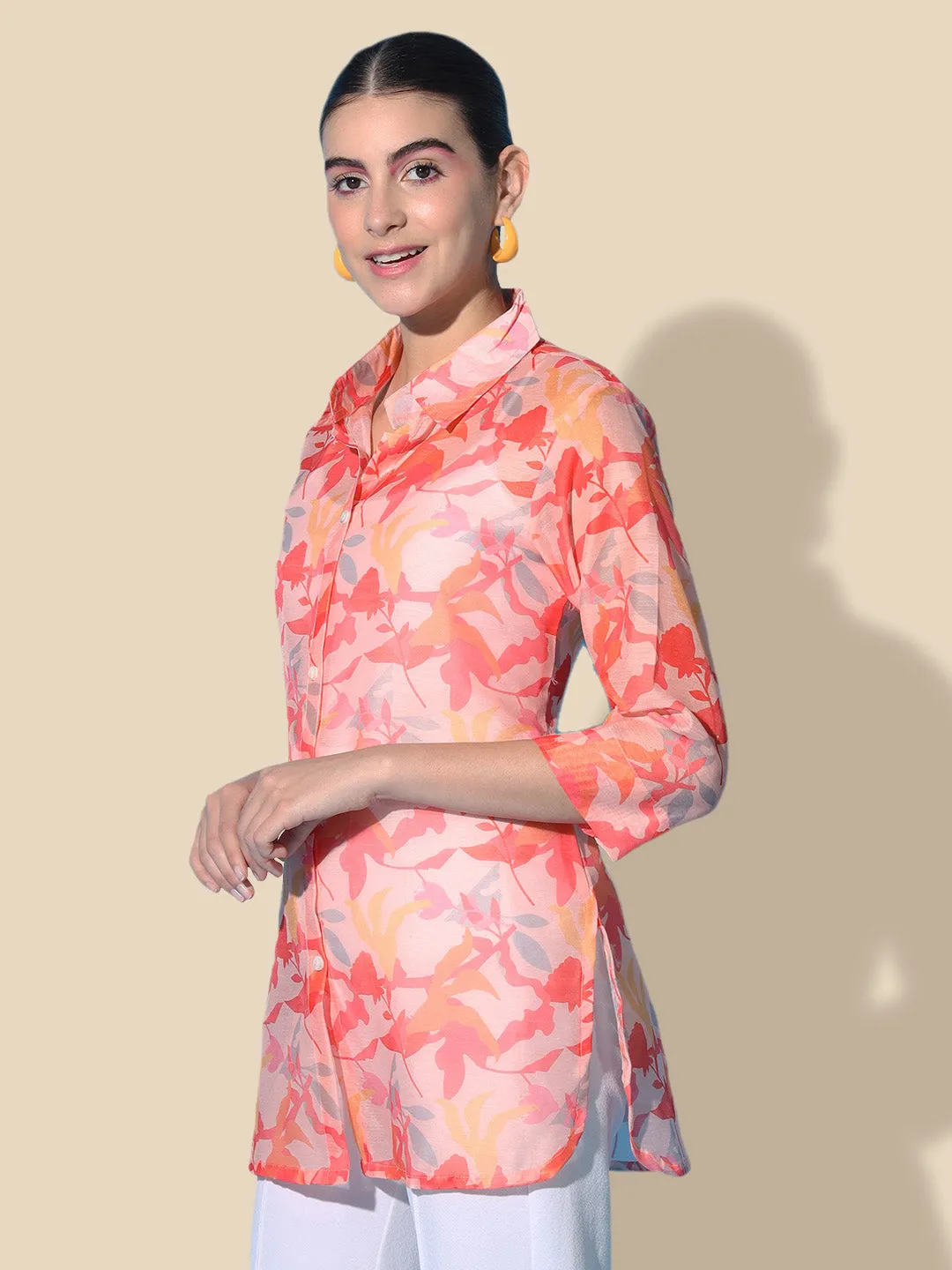 Printed Coral Chanderi Shirt