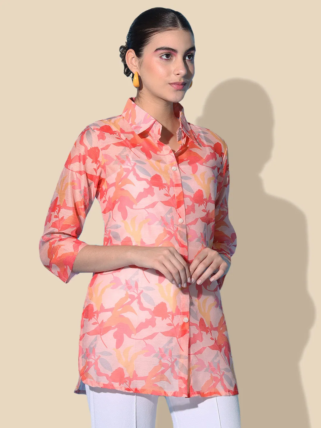 Printed Coral Chanderi Shirt