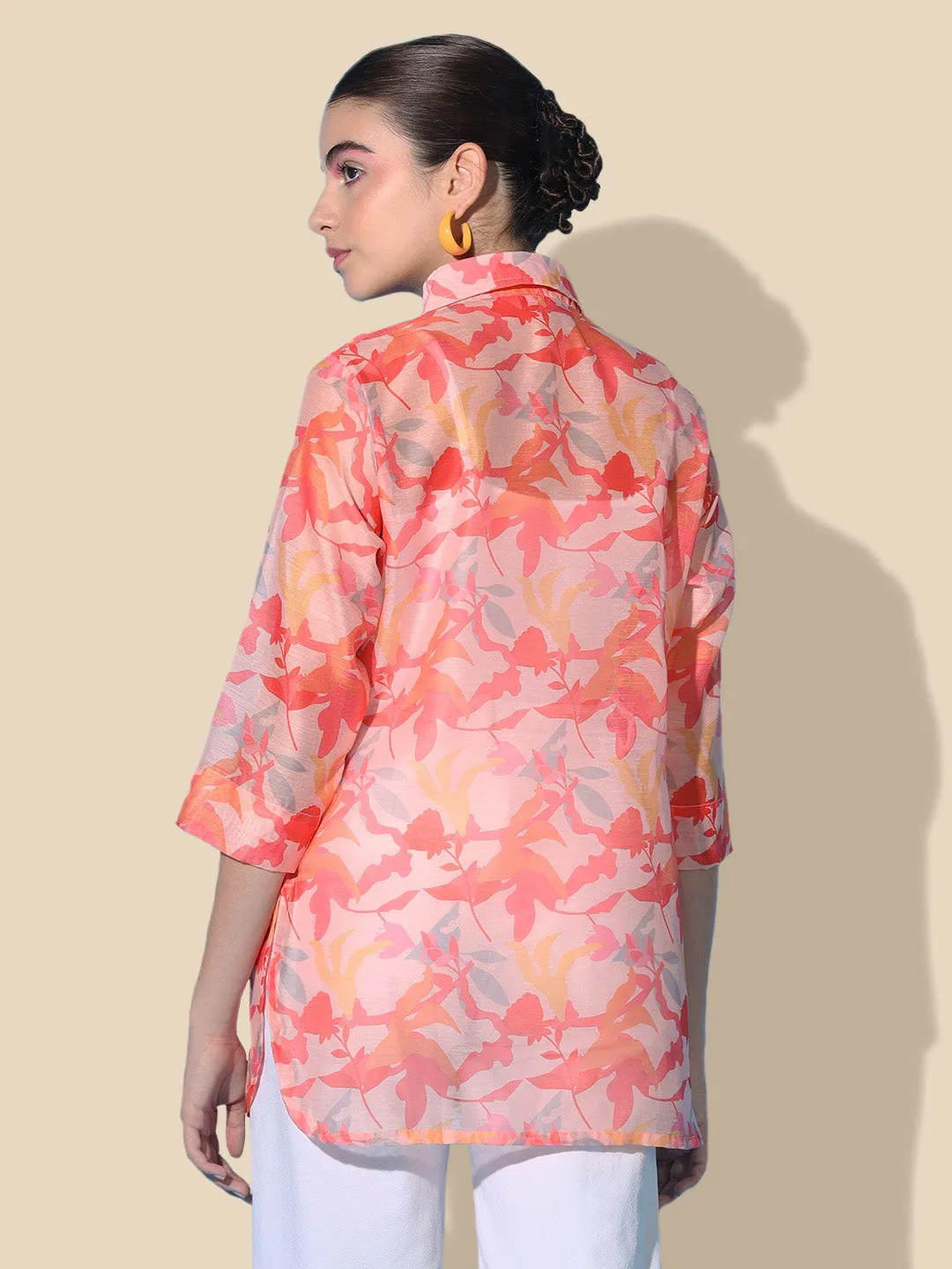 Printed Coral Chanderi Shirt