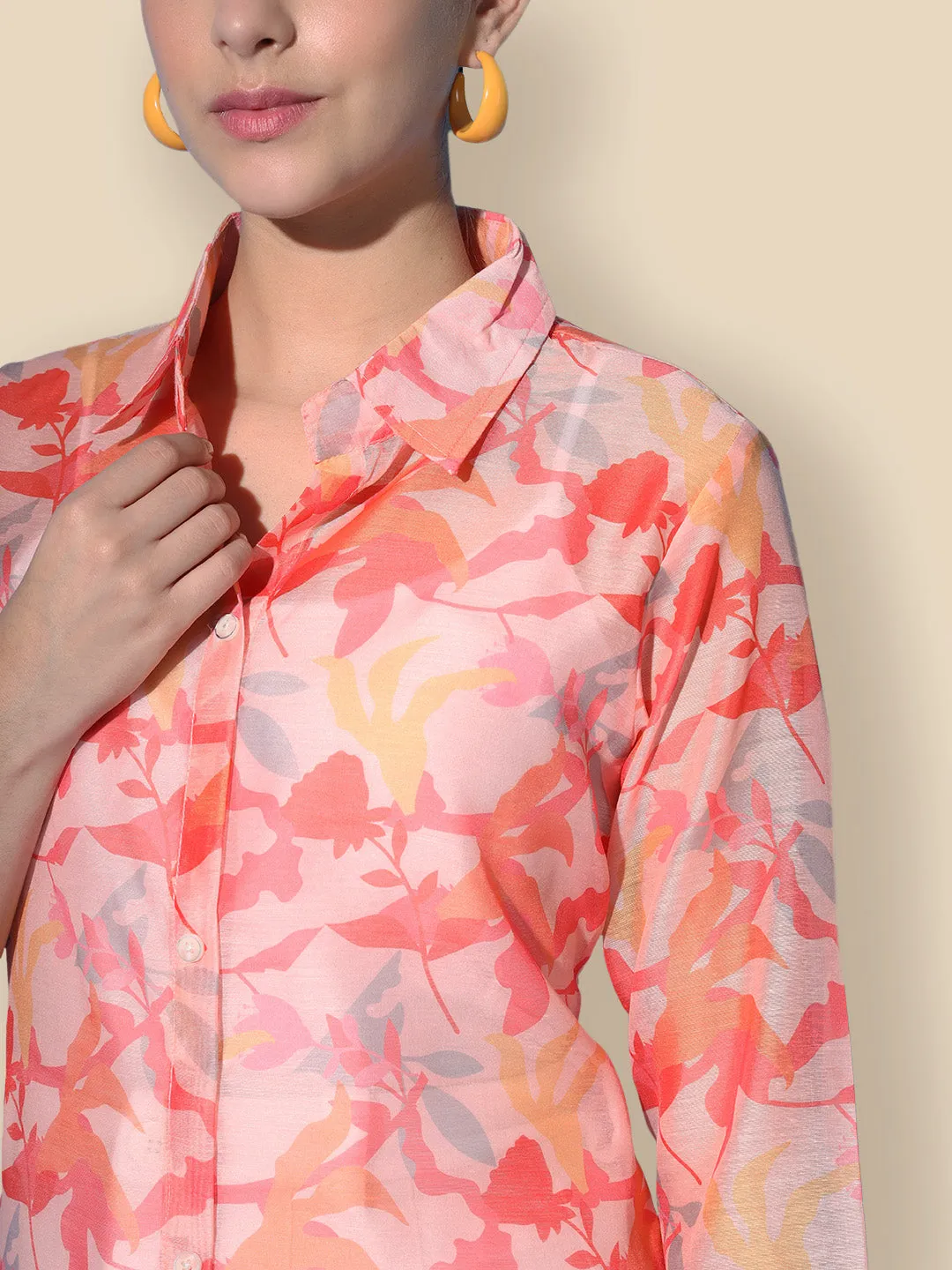 Printed Coral Chanderi Shirt