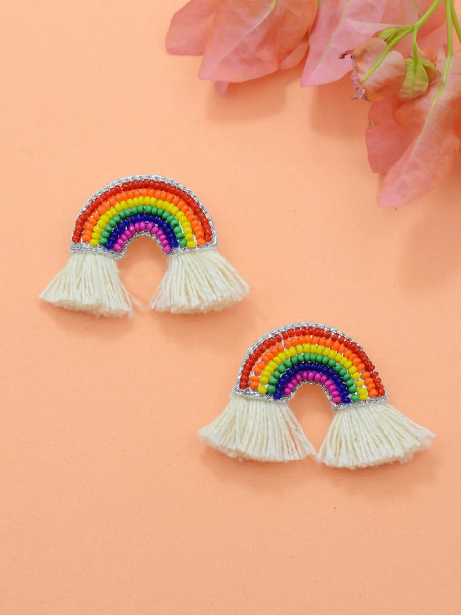 Rainbow Embroidered Bead Earrings