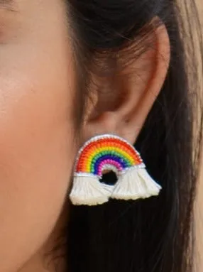 Rainbow Embroidered Bead Earrings