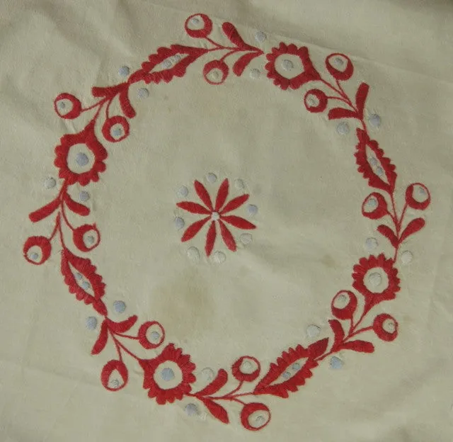 Rare Linen Raised Embroidered Table Runner