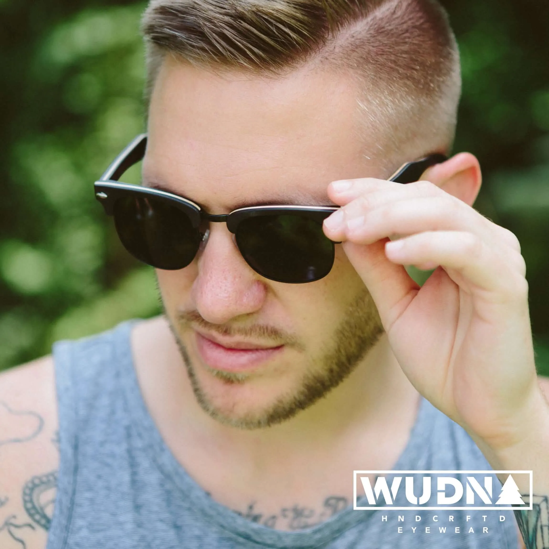 Real Ebony 1/2 Wood Browline Style RetroShade Sunglasses by WUDN