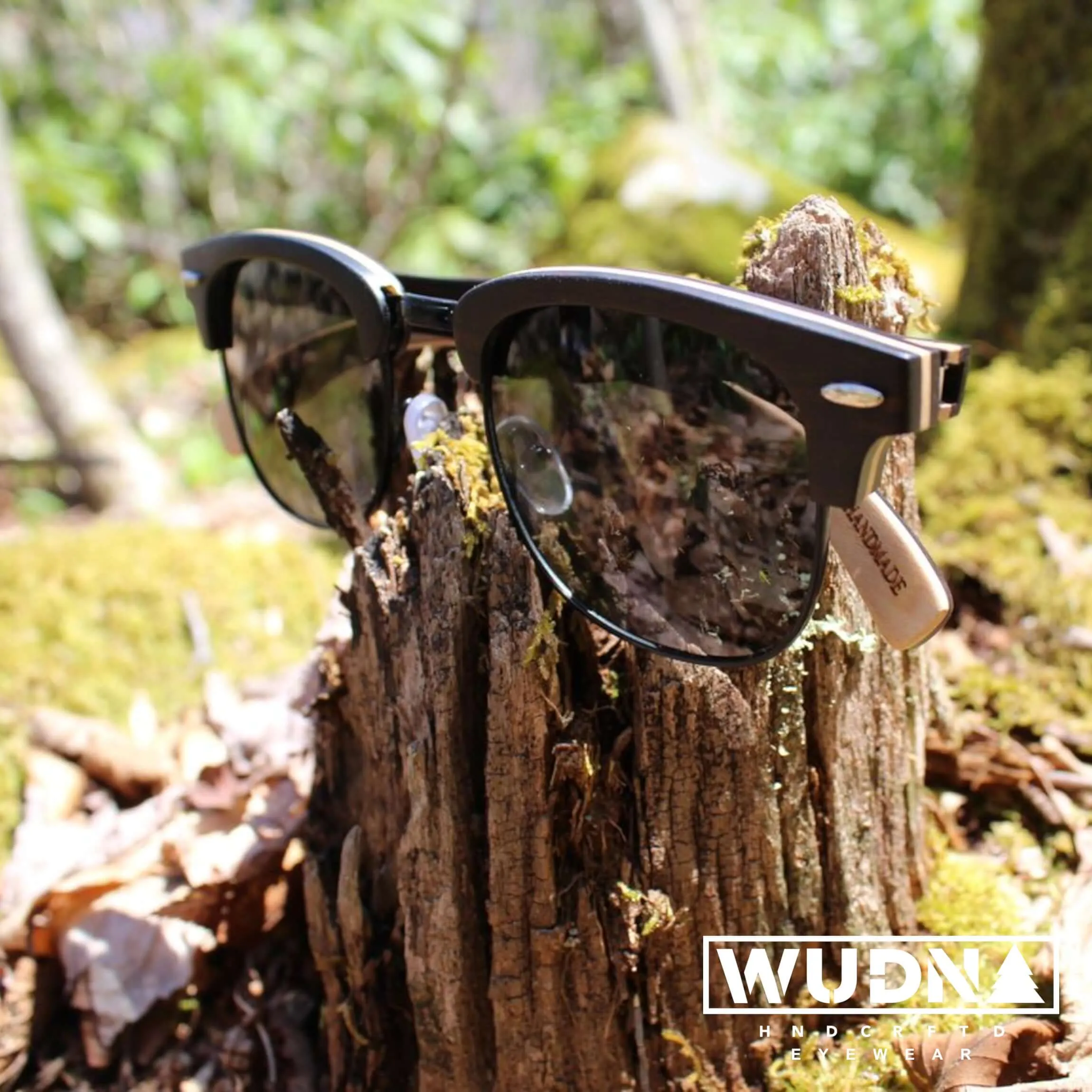 Real Ebony 1/2 Wood Browline Style RetroShade Sunglasses by WUDN