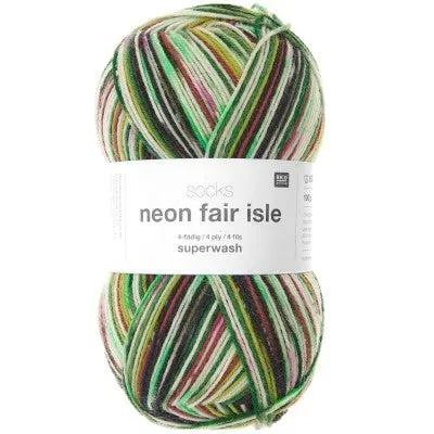 Rico Socks Neon Fair Isle 4ply