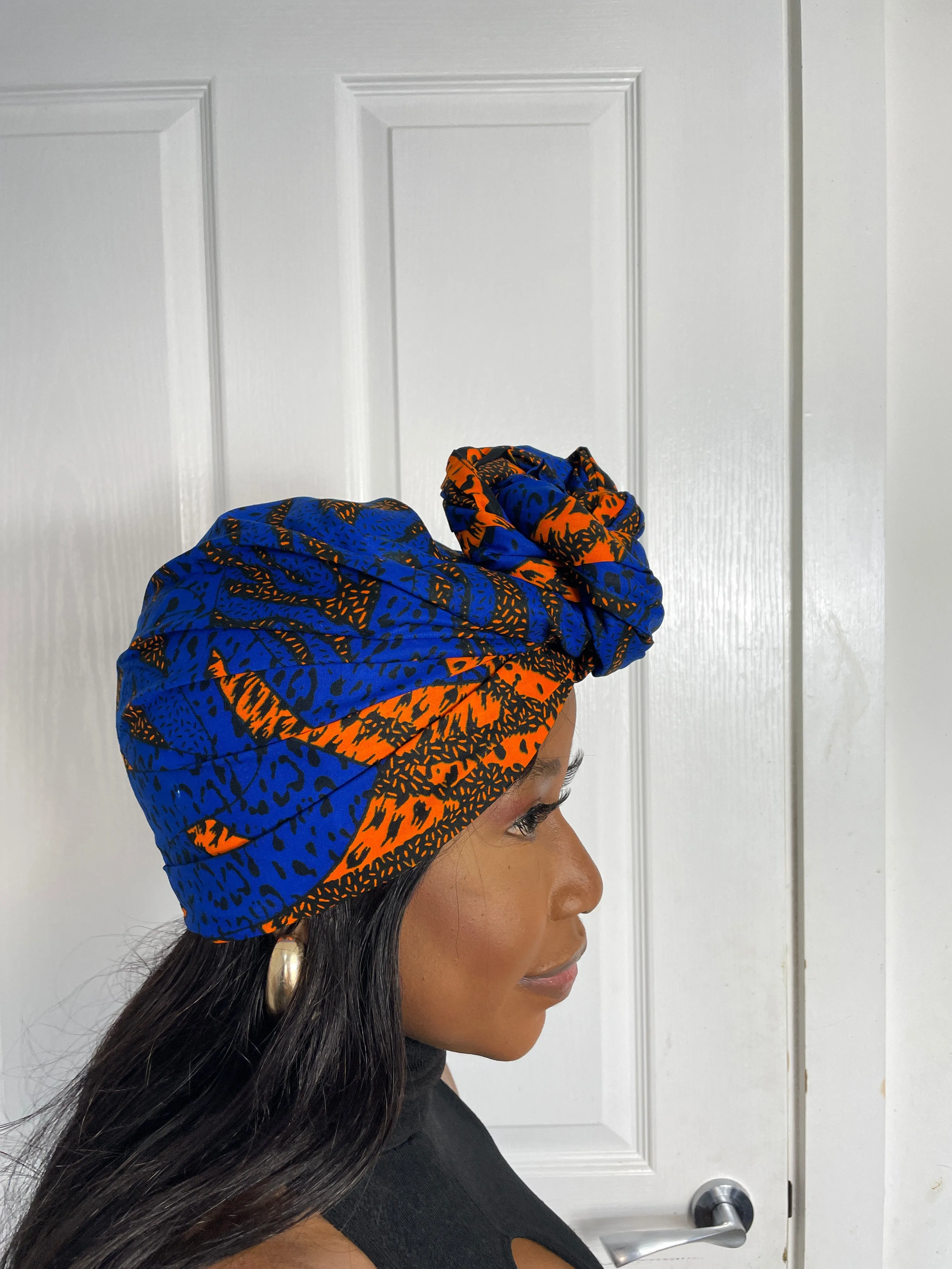 Rona Blue and Orange Ankara Headwrap/Scarf