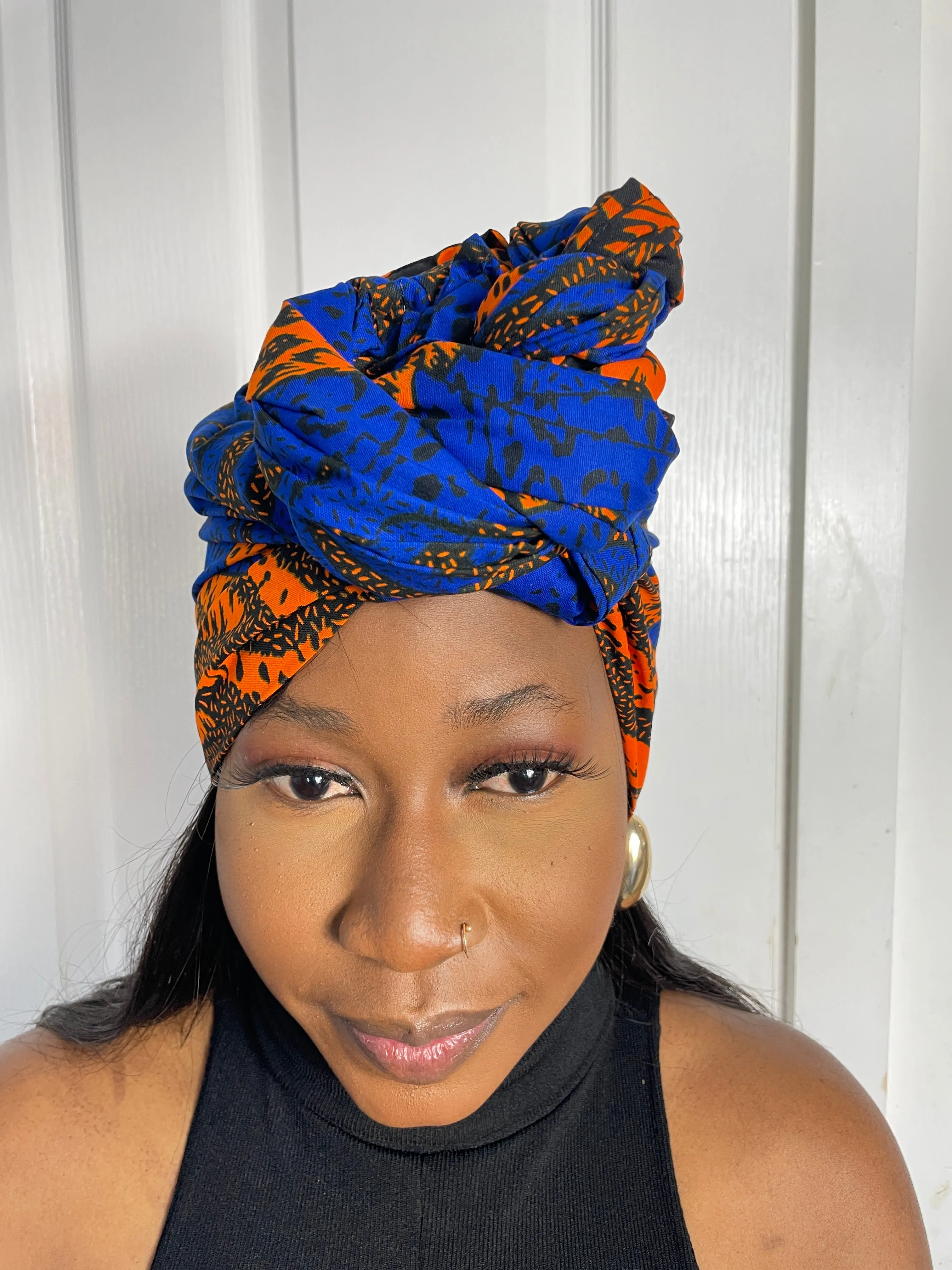 Rona Blue and Orange Ankara Headwrap/Scarf