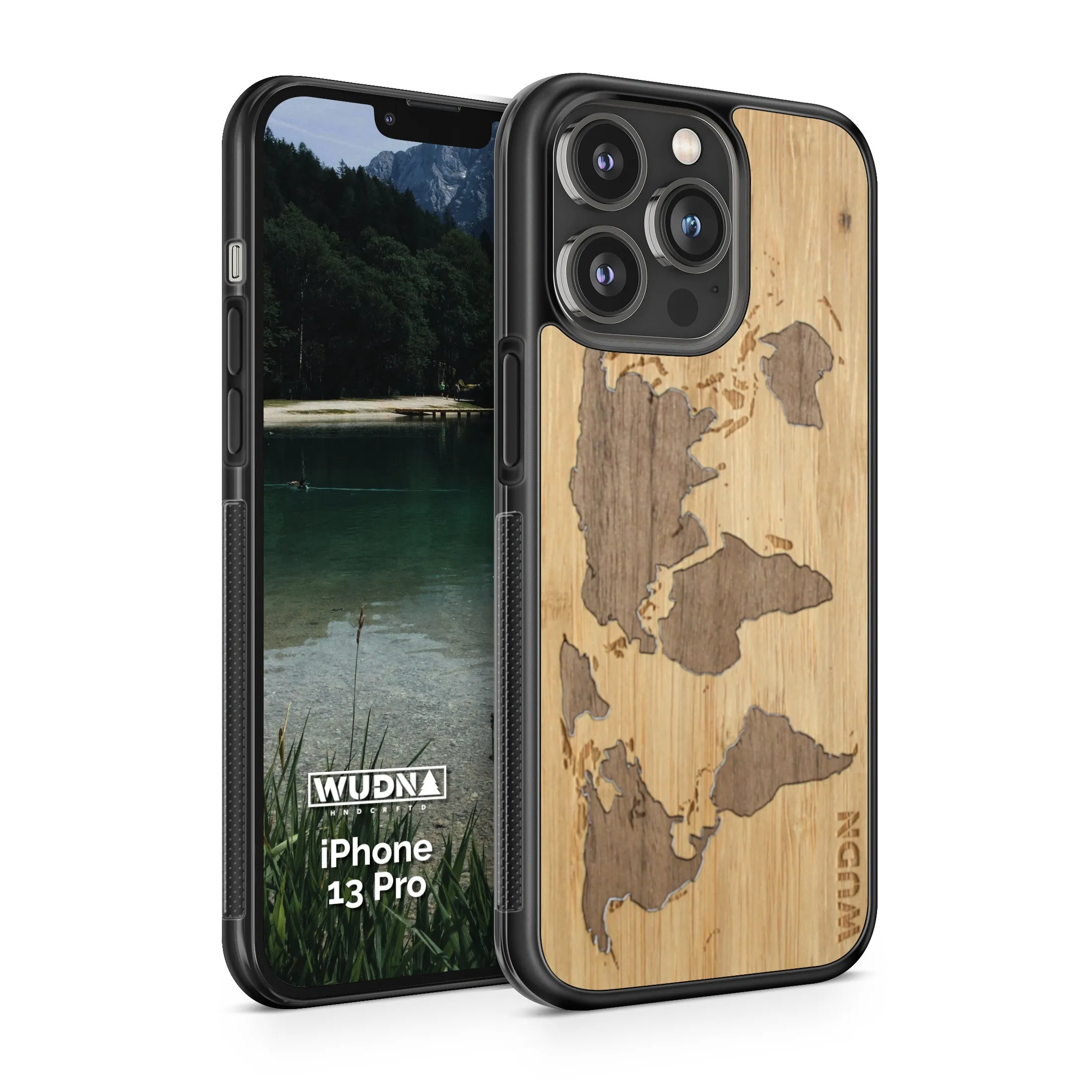 Slim Wooden Phone Case (World Map Traveler - Bamboo Ocean)