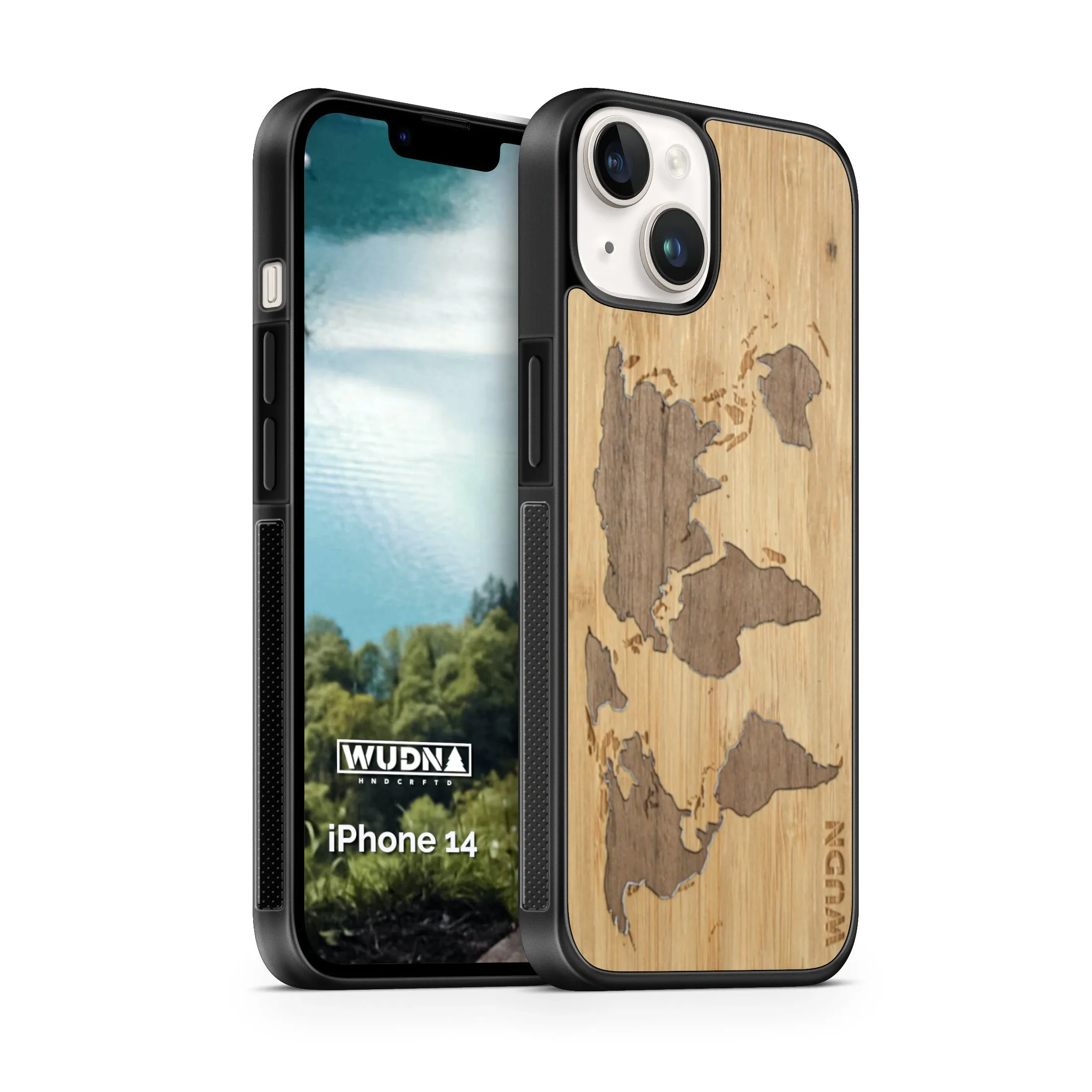 Slim Wooden Phone Case (World Map Traveler - Bamboo Ocean)