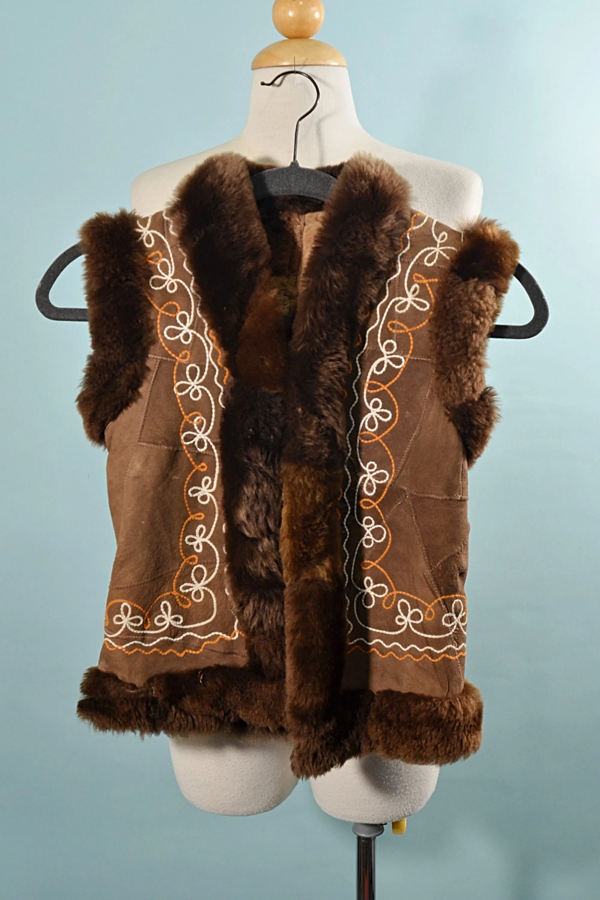 SOLD Children's Embroidered Suede Shearling Vest, Bohemian Hippie Vest