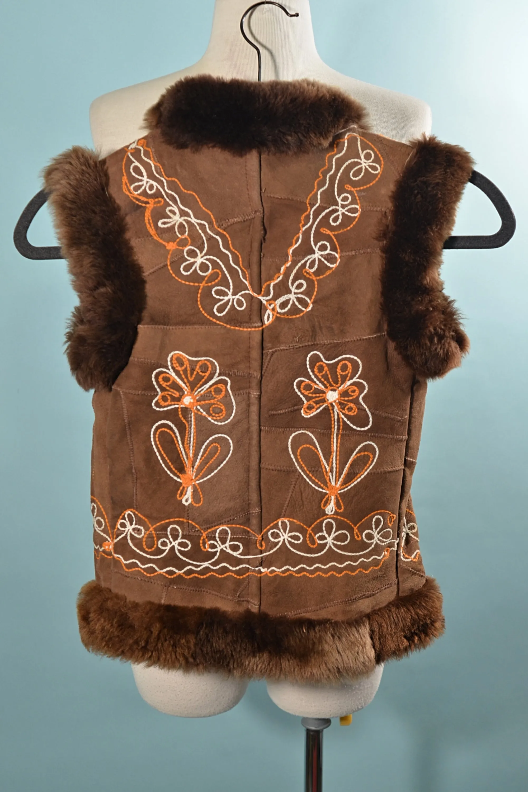 SOLD Children's Embroidered Suede Shearling Vest, Bohemian Hippie Vest