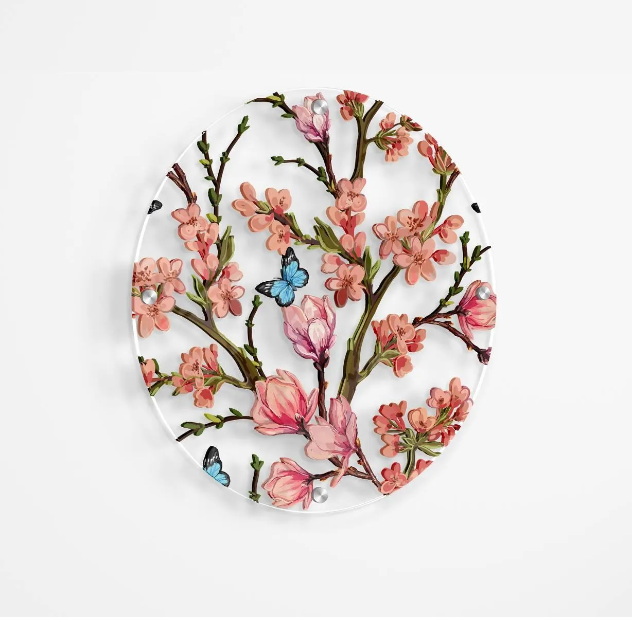 Spring Tree Printed Transparent Acrylic Circle