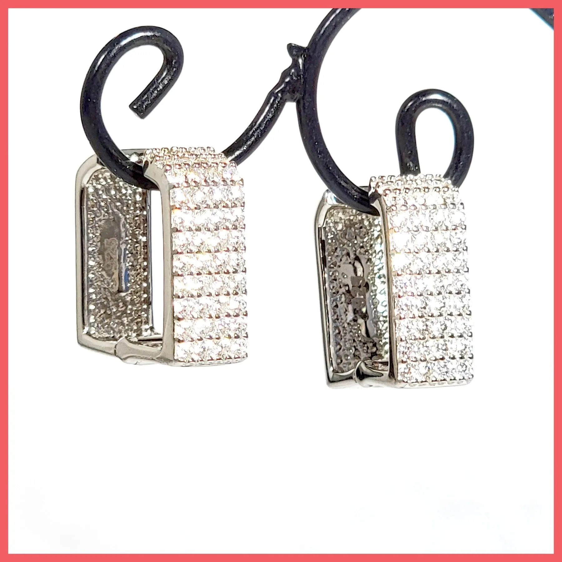 Sterling Silver Square CZ Pavé Hoops