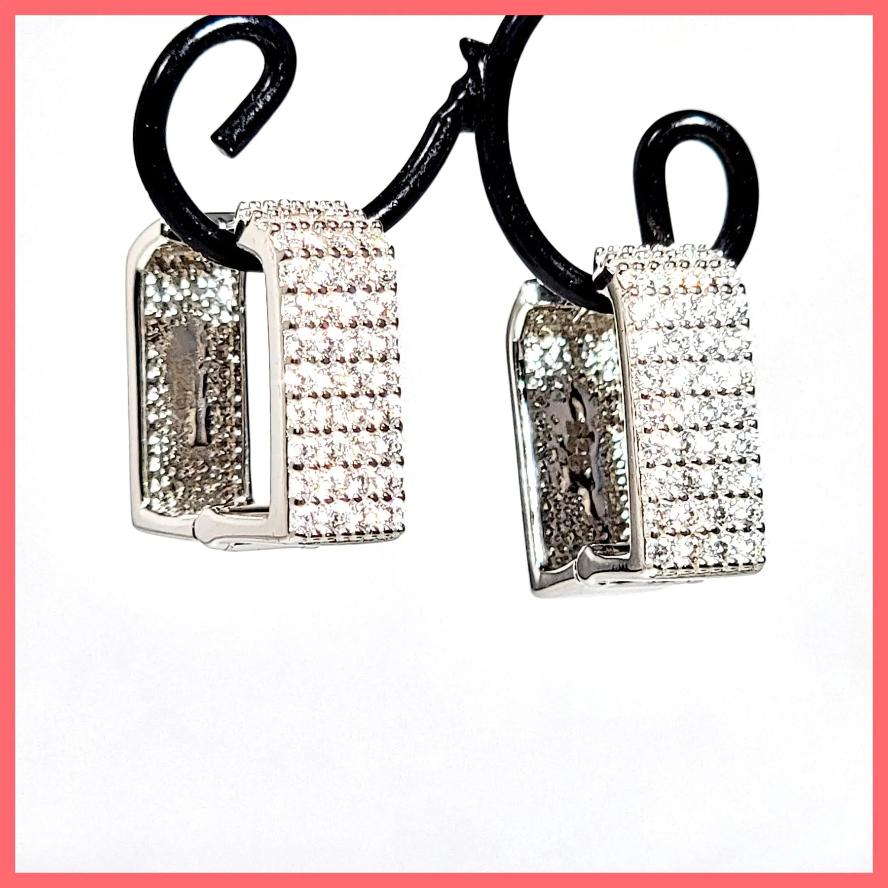 Sterling Silver Square CZ Pavé Hoops