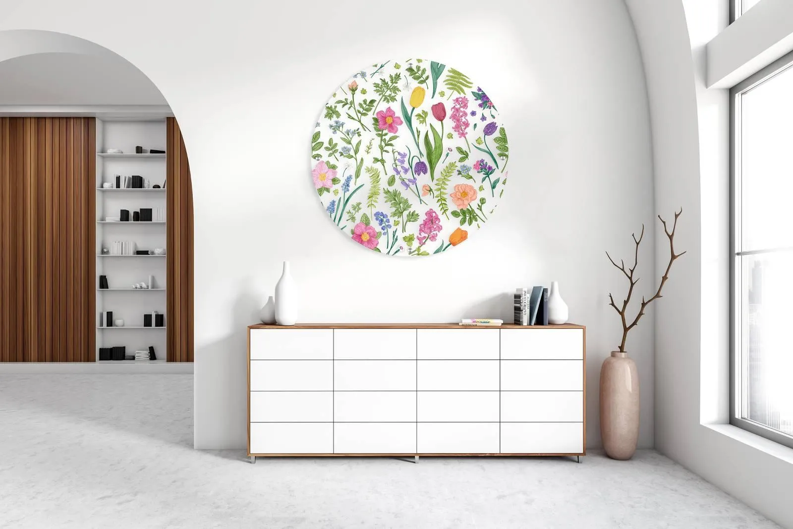 Summer Flowers Printed Transparent Acrylic Circle