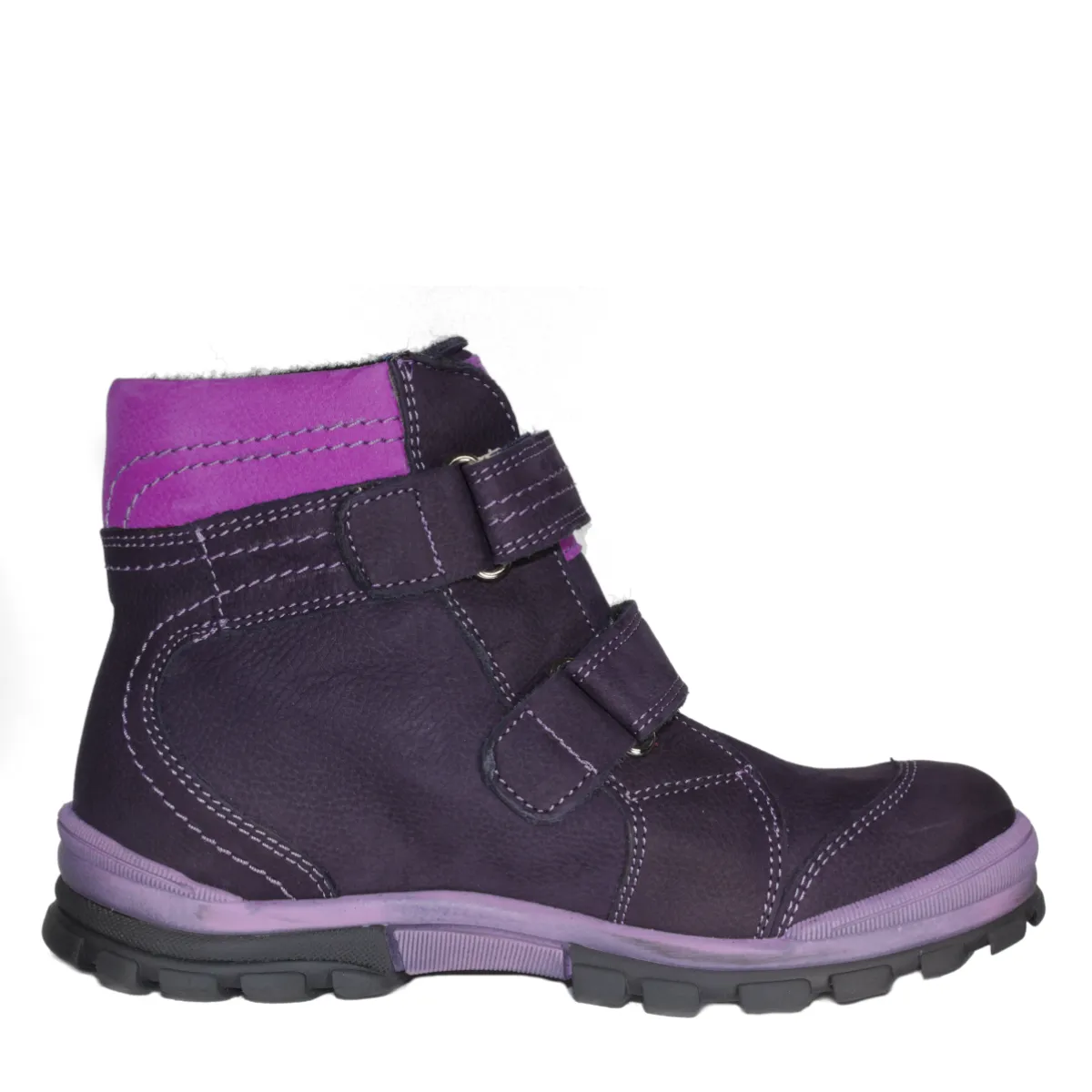 Szamos kid girl boots black and purple with grey bear pattern big kid size