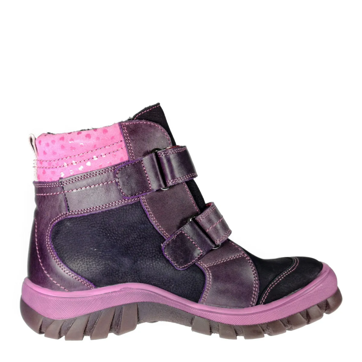 Szamos kid girl insulated boots mauve with pink heart decor little kid/big kid size