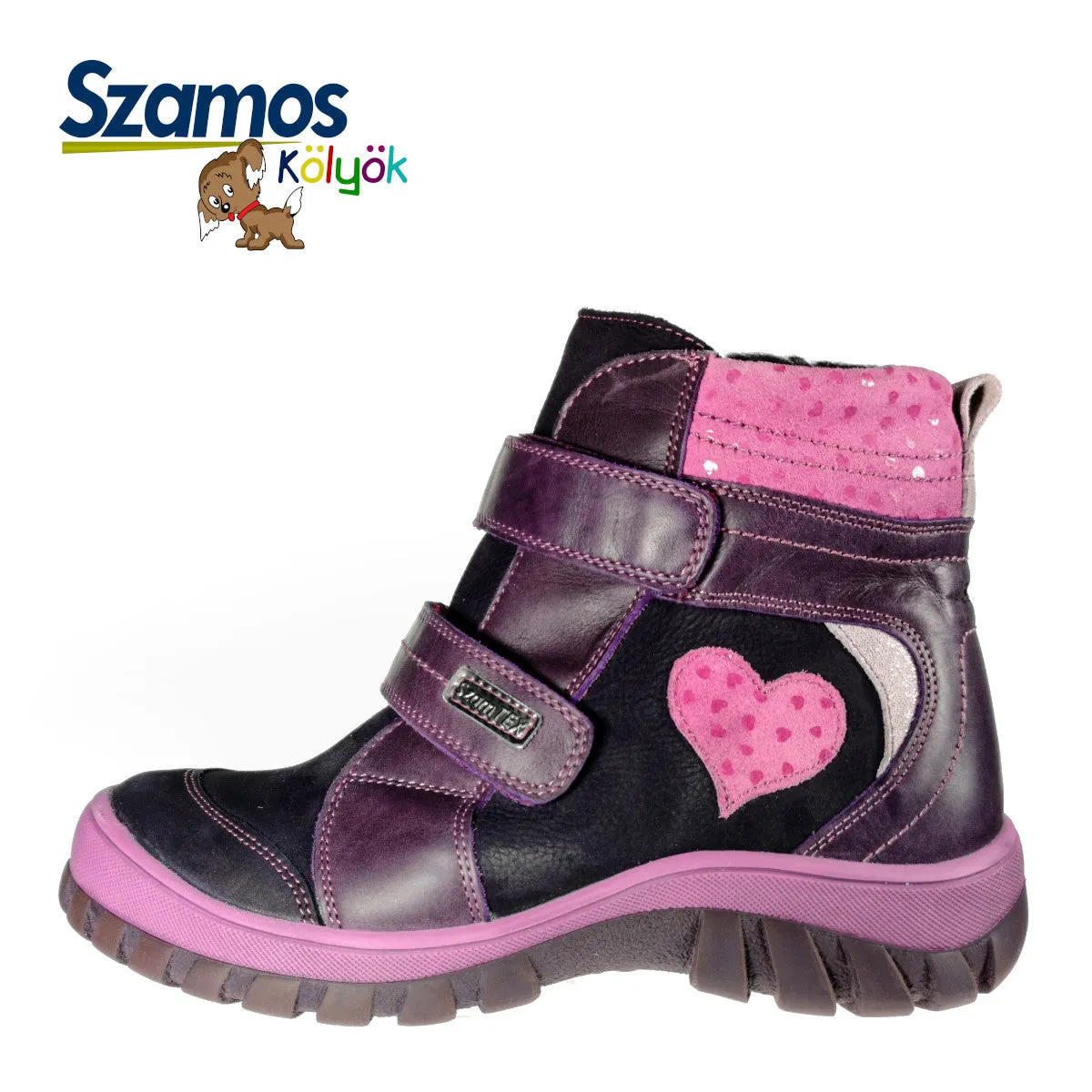 Szamos kid girl insulated boots mauve with pink heart decor little kid/big kid size