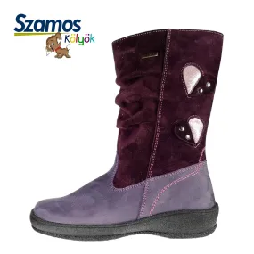 Szamos kid girl winter boots mauve and purple with hearts and side zipper little kid/big kid size