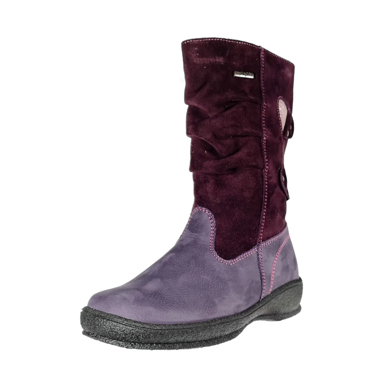 Szamos kid girl winter boots mauve and purple with hearts and side zipper little kid/big kid size