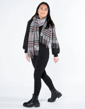 Tartan Blanket Scarf | Grey & Pink