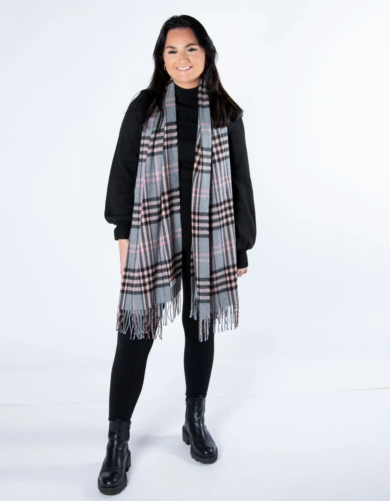 Tartan Blanket Scarf | Grey & Pink