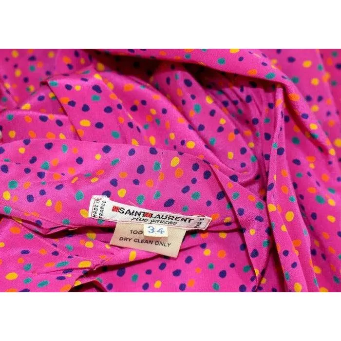 Yves Saint Laurent Pink Confetti Print Silk Bow Tie Blouse | FR 34