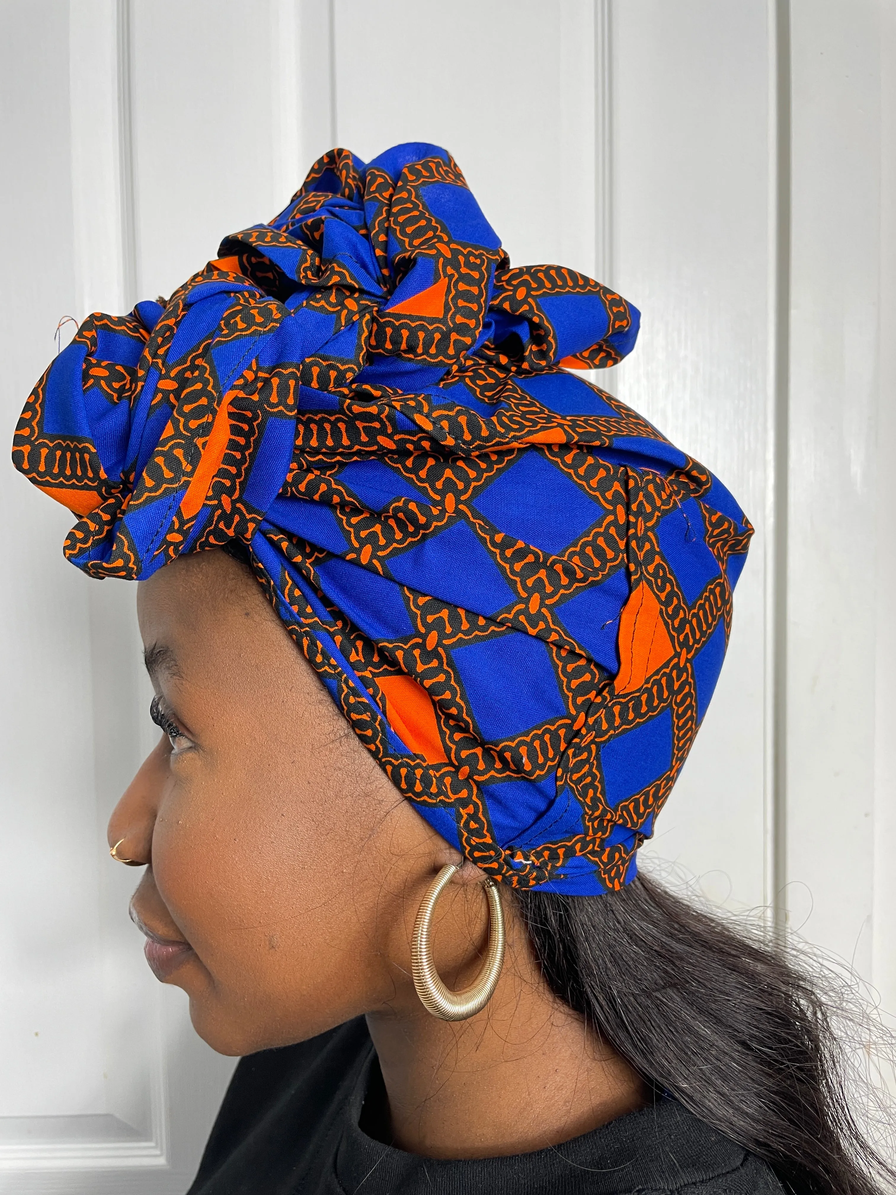 Zazi Blue and Orange Ankara Headwrap/Scarf