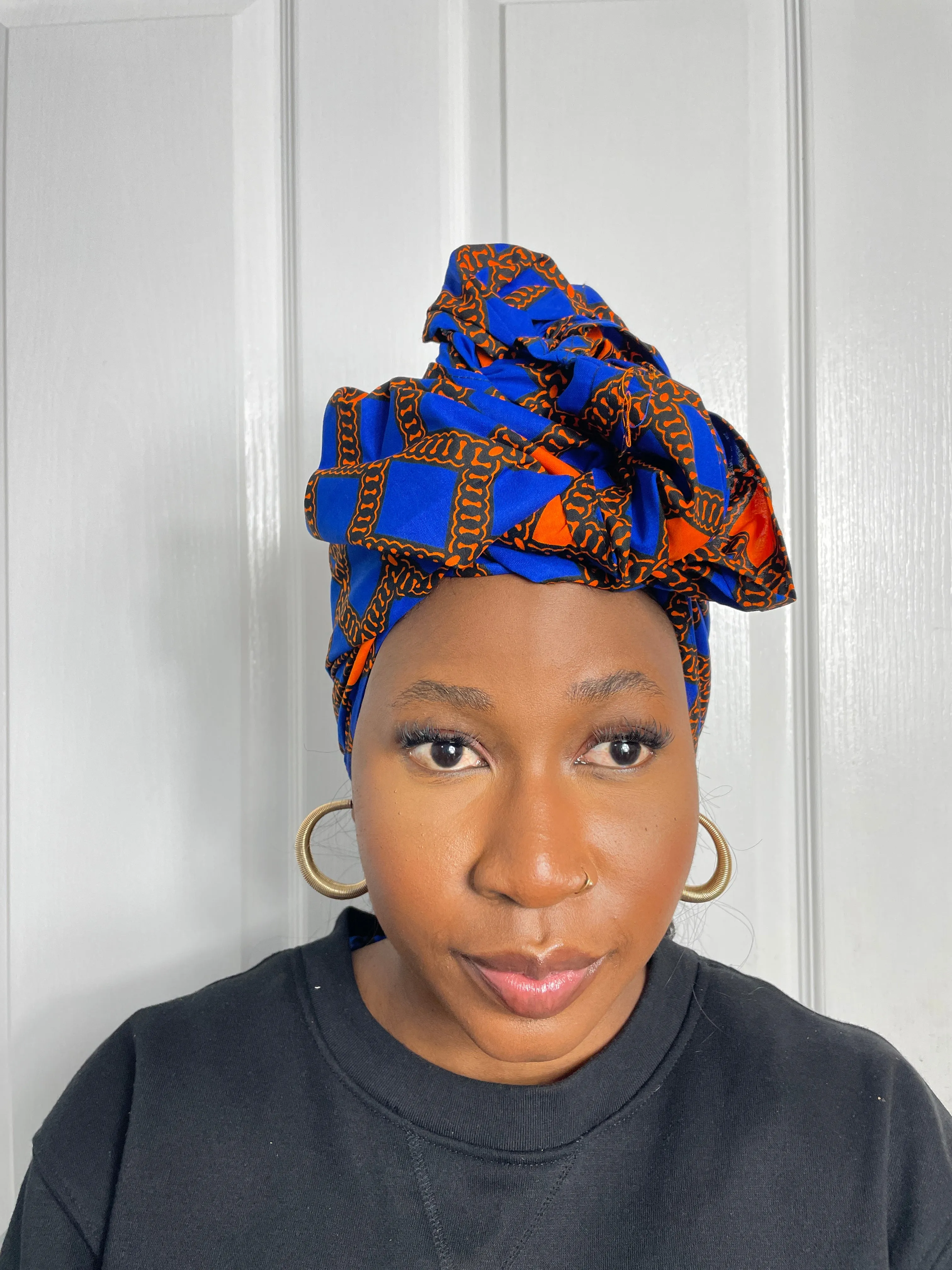 Zazi Blue and Orange Ankara Headwrap/Scarf