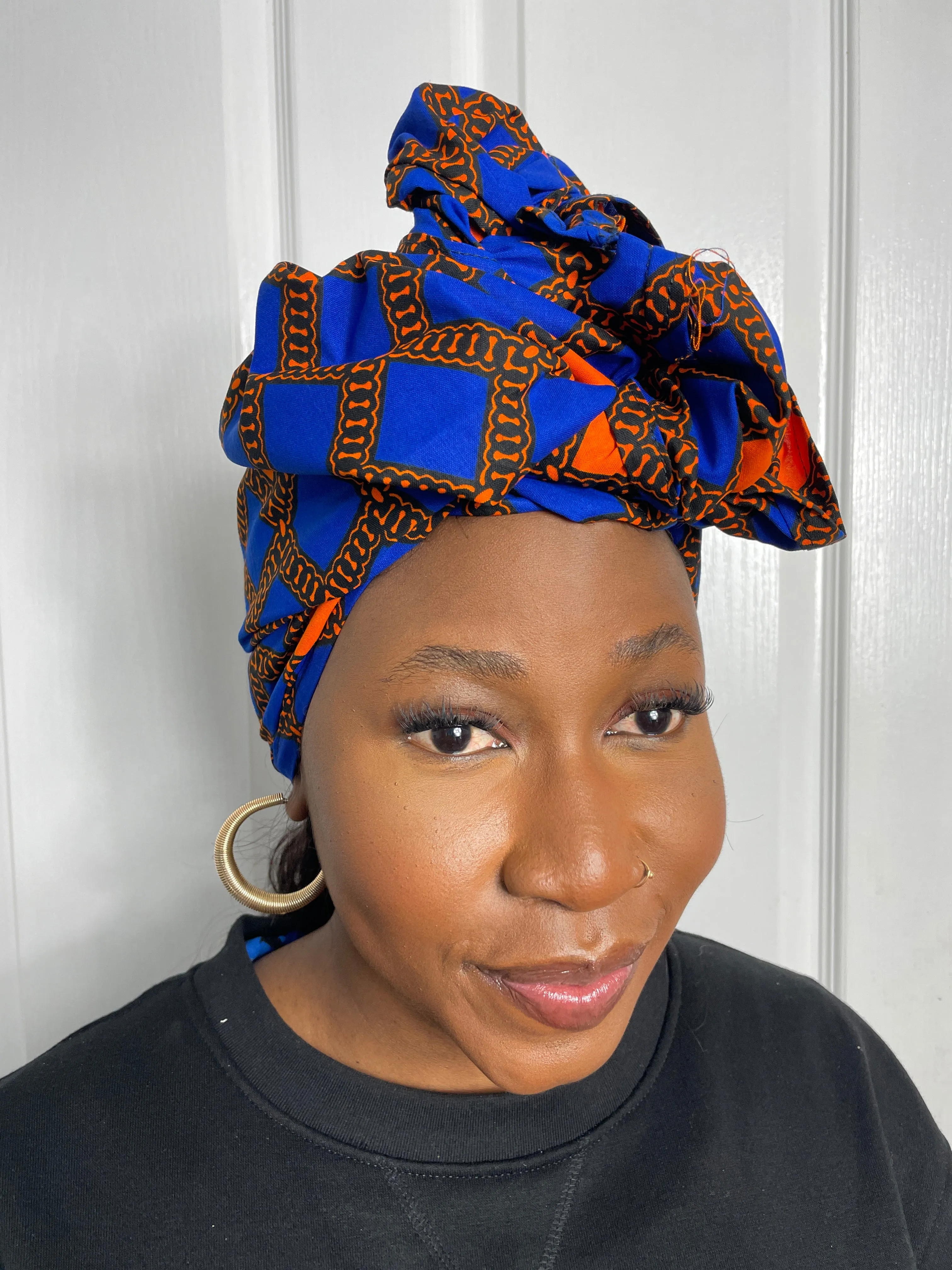 Zazi Blue and Orange Ankara Headwrap/Scarf